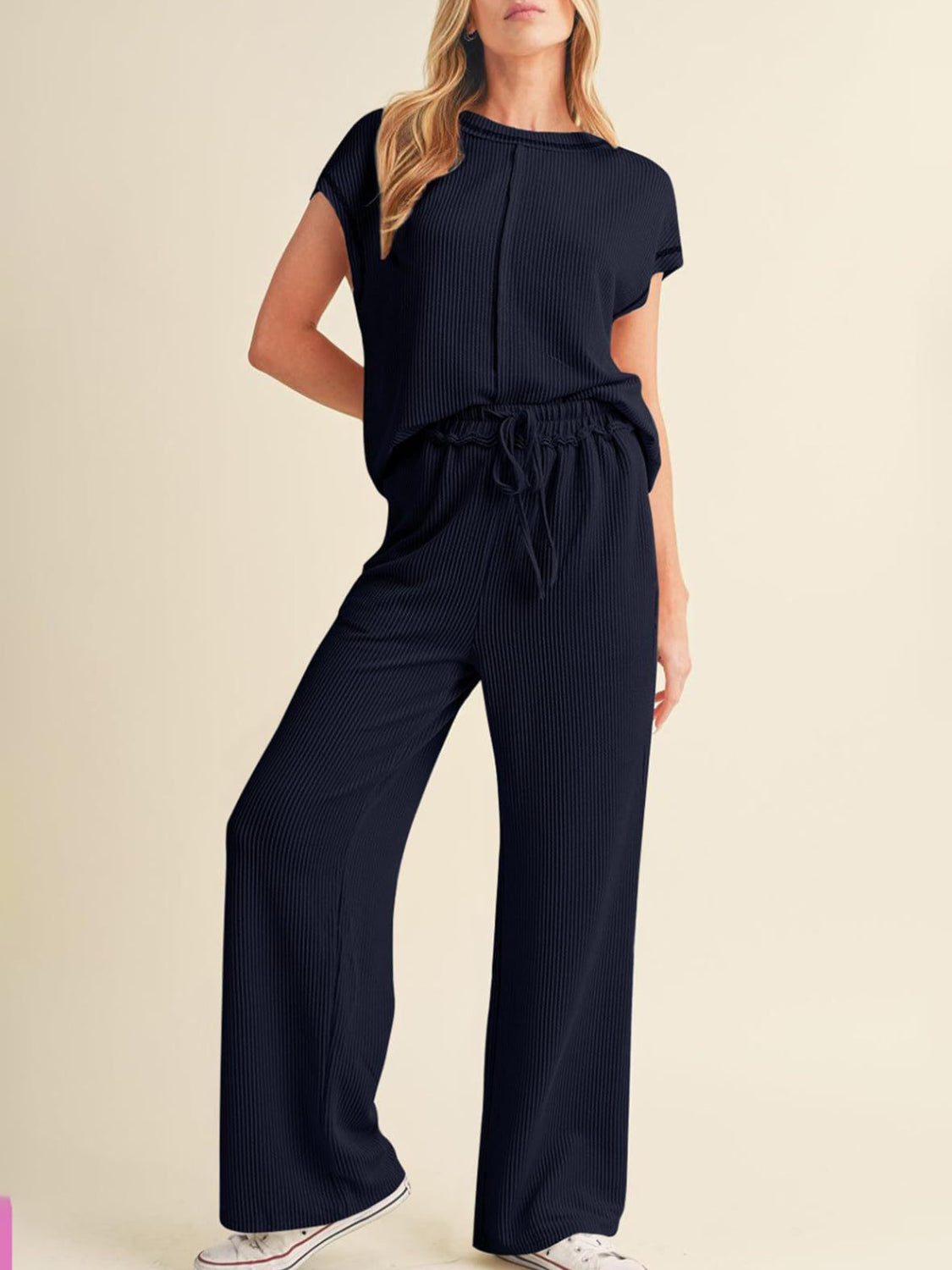 Conjunto De Dos Piezas Con Top De Manga Corta Y Pantalón A Juego Para Mujer | Ideal Para Uso Diario