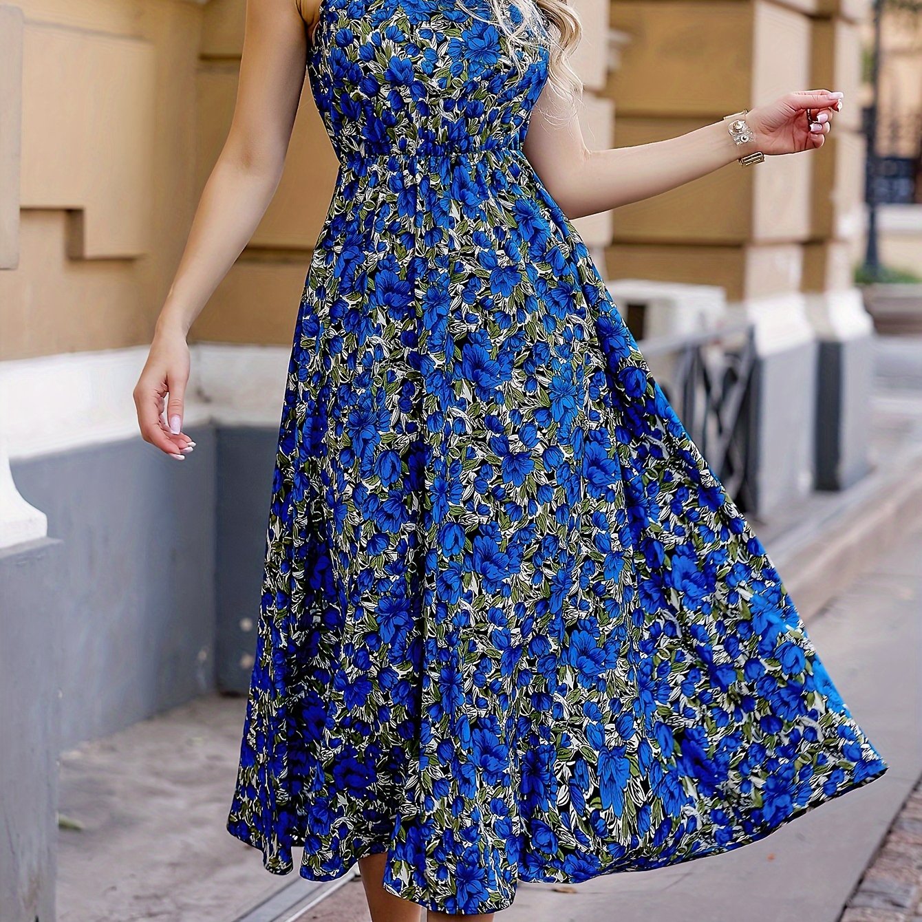 Vestido Midi Con Corte Ajustado, Falda Evasé Y Cuello Alto Para Mujer | Ideal Para Uso Diario O Eventos