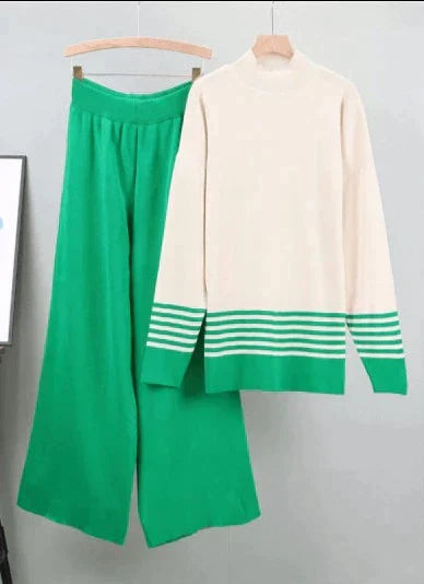 Conjunto de Top de Cuello Redondo y Pantalón Amplio para Mujer | Ideal para Uso Diario