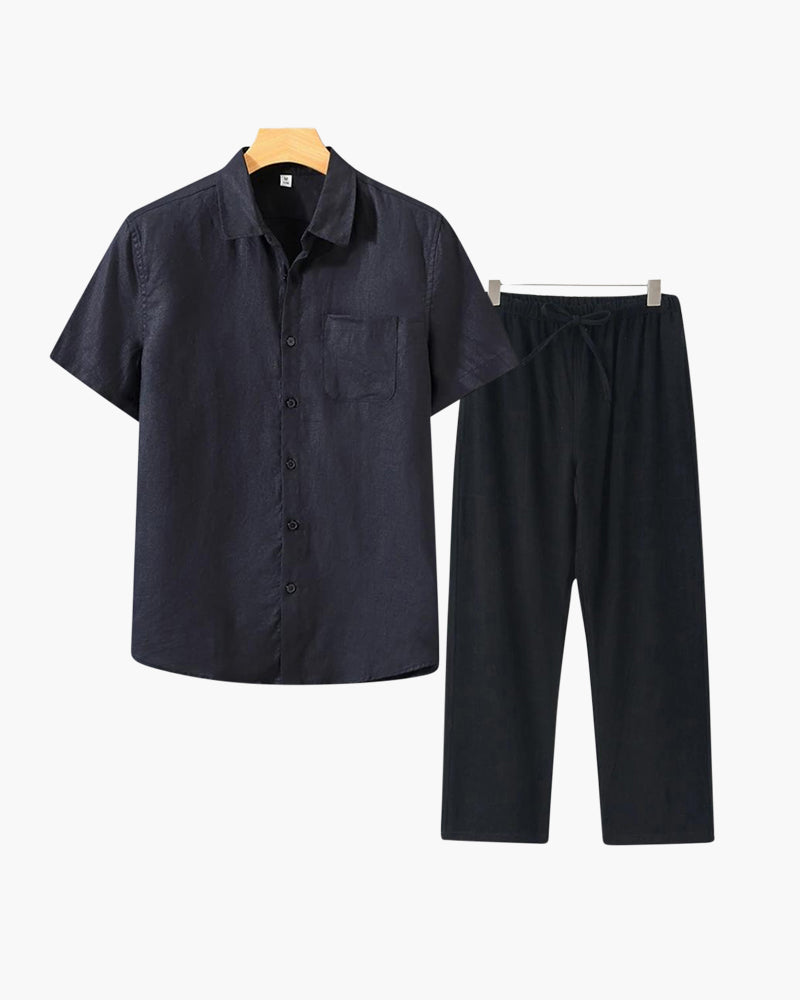 Conjunto De Dos Piezas Para Hombre Con Camisa De Manga Corta Y Pantalón | Uso Diario Verano