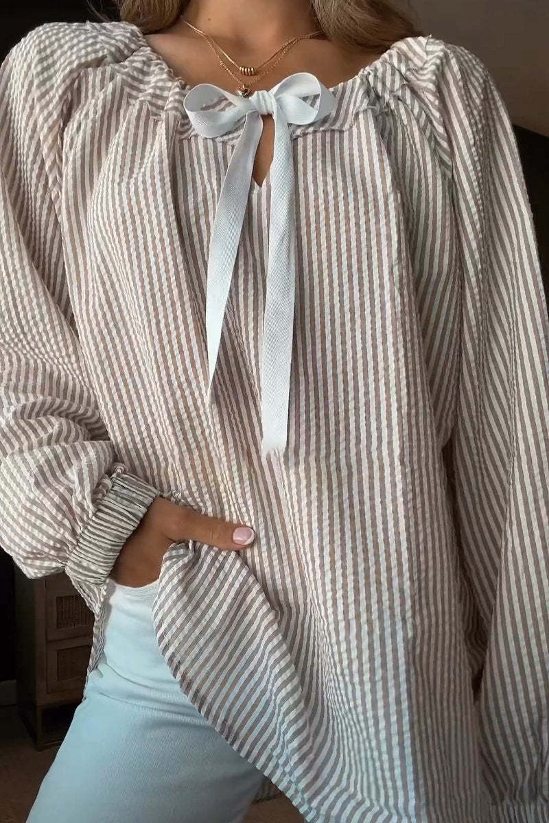 Blusa de Mujer con Mangas Largas y Corte Amplio con Estampado de Rayas | Ideal para Uso Diario y Profesional