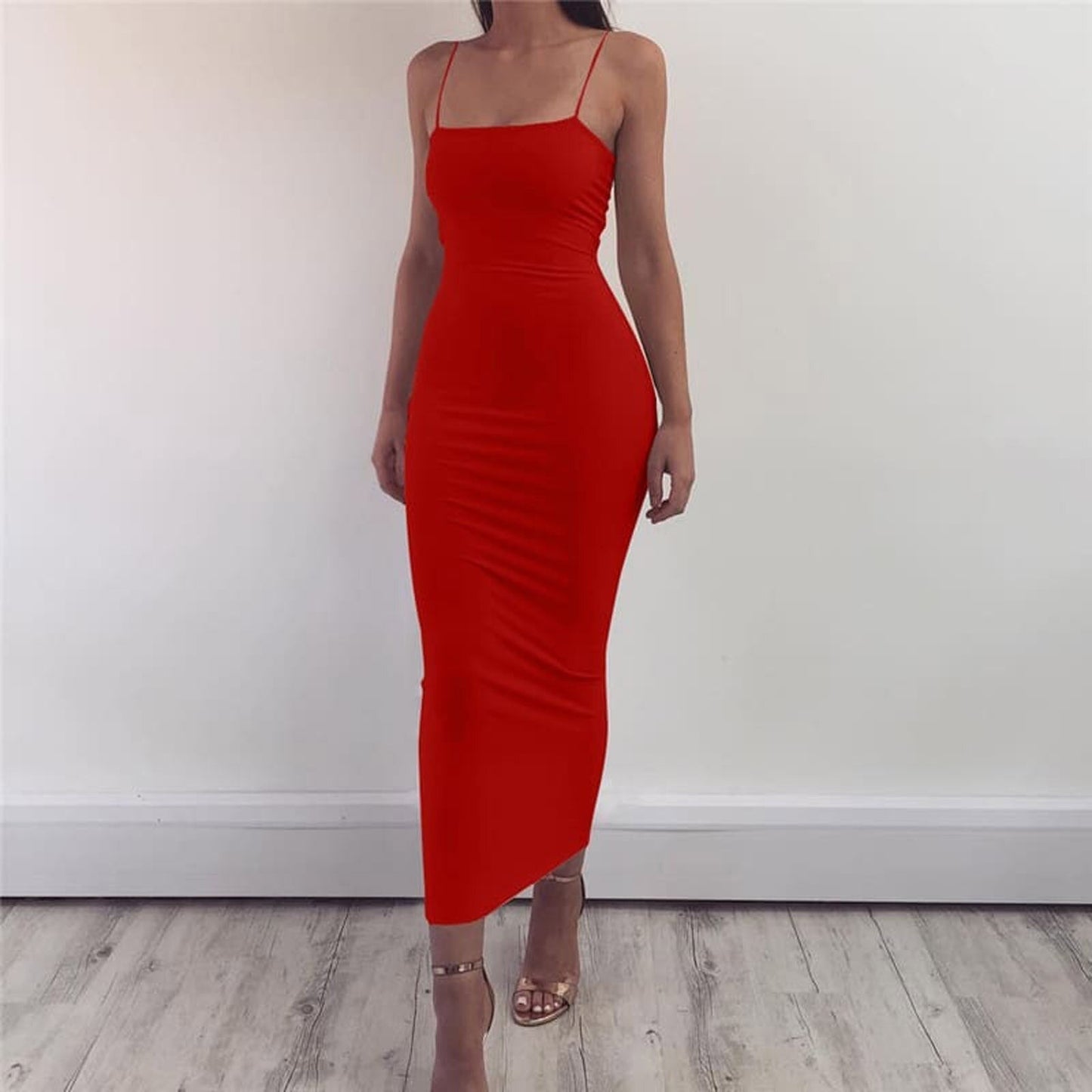 Vestido Midi Ajustado Con Tirantes Finos Para Mujer | Ideal Para Eventos Y Salidas Nocturnas