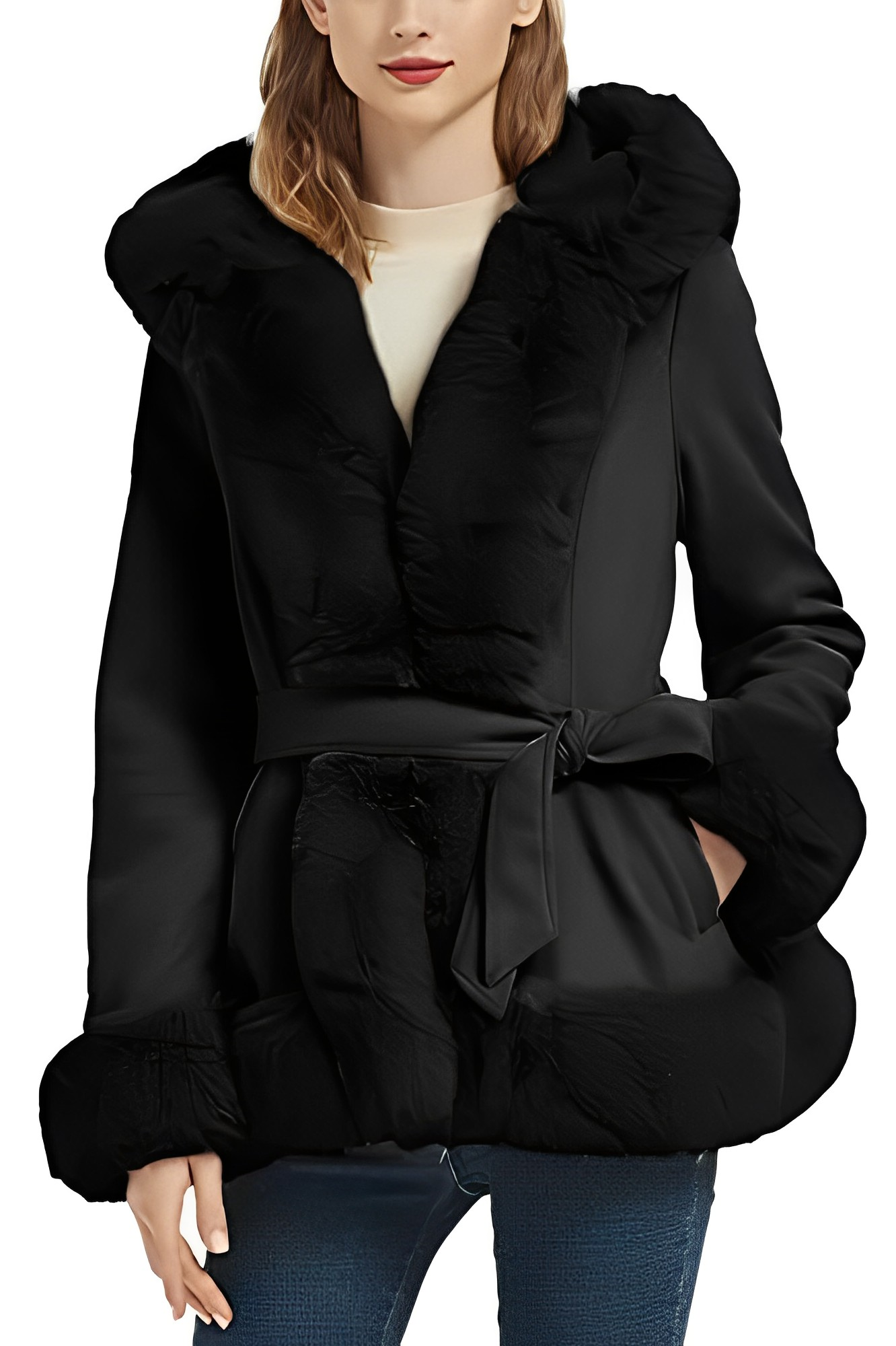Chaqueta con Capucha y Cuello Bordeado para Mujer | Ideal para Otoño E Invierno