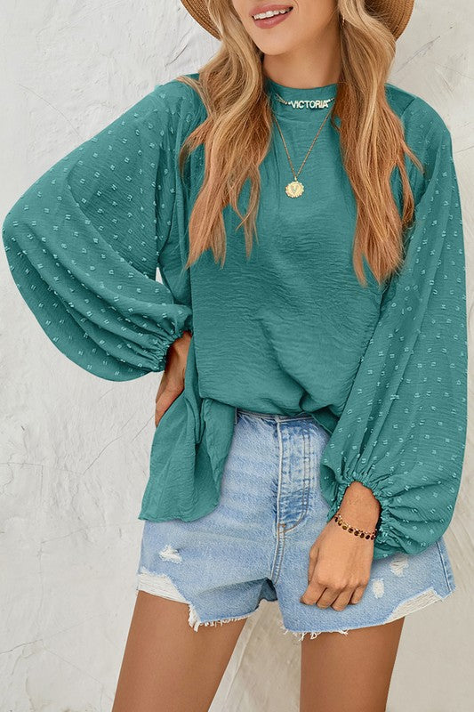 Blusa Con Textura De Puntos Suizos Y Corte Amplio Para Mujer | Ideal Para Uso Diario Y Oficina