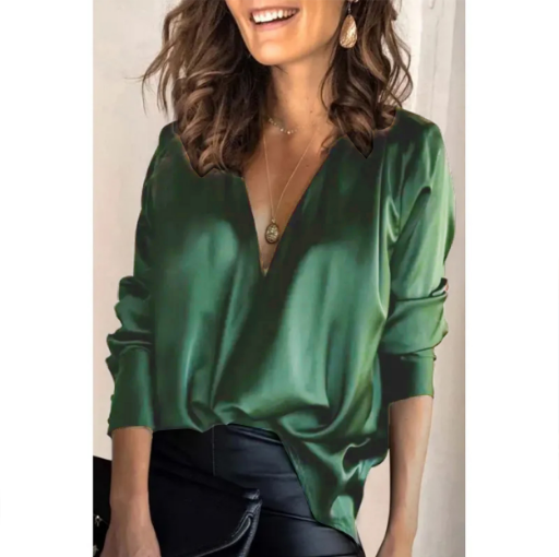 Blusa Con Cuello En V y Mangas Ligeramente Acampanadas Para Mujer | Ideal Para Uso Diario y Entornos Profesionales