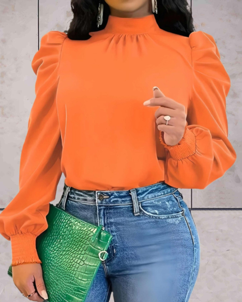 Blusa de Mujer con Cuello Alto y Mangas Largas Abullonadas | Ideal para Uso Diario y Profesional