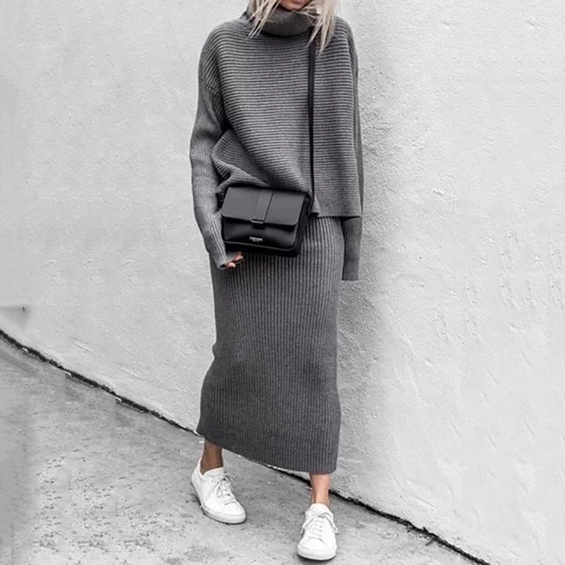 Conjunto de Dos Piezas con Jersey Oversize y Falda Midi Ajustada para Mujer | Ideal para Días Informales o Ciudad