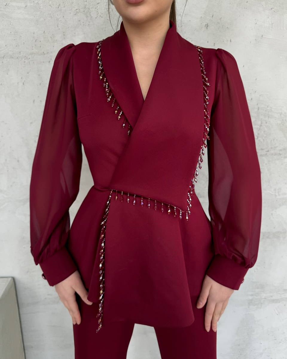 Conjunto De Dos Piezas Con Blazer Drapado Y Pantalón Recto Para Mujer | Ideal Para Ocasiones Formales