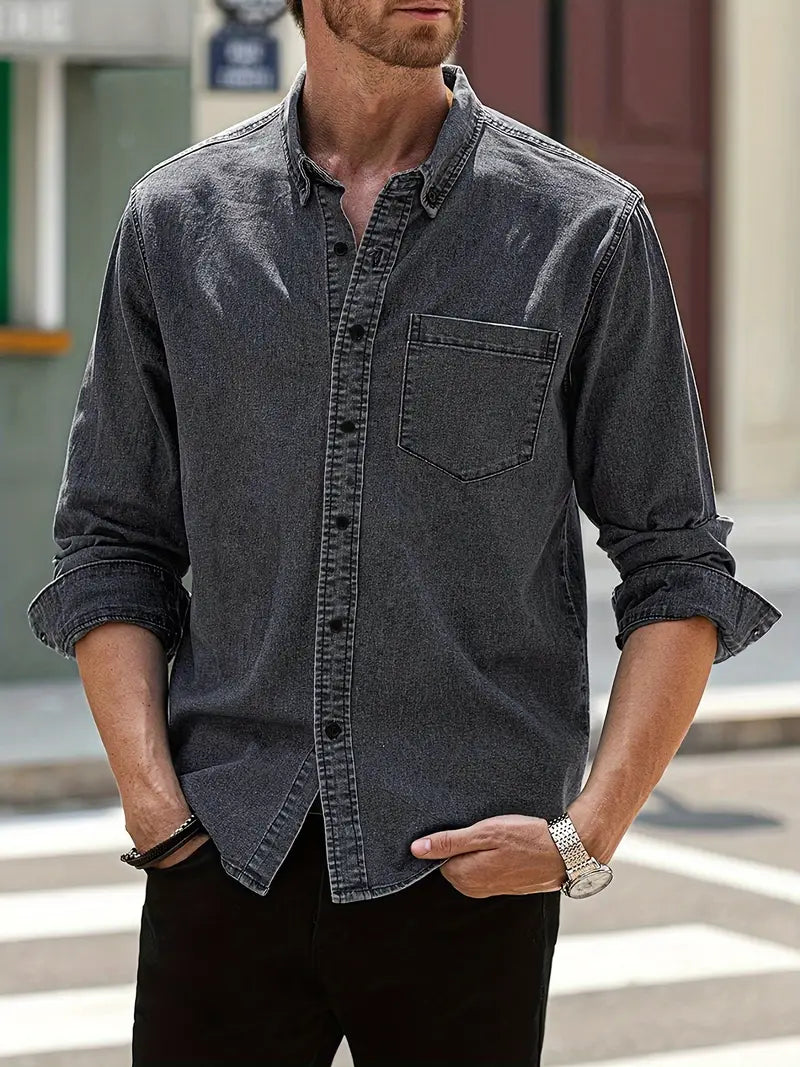 Camisa con Cierre Abotonado y Bolsillo en el Pecho para Hombres | Ideal para Uso Diario
