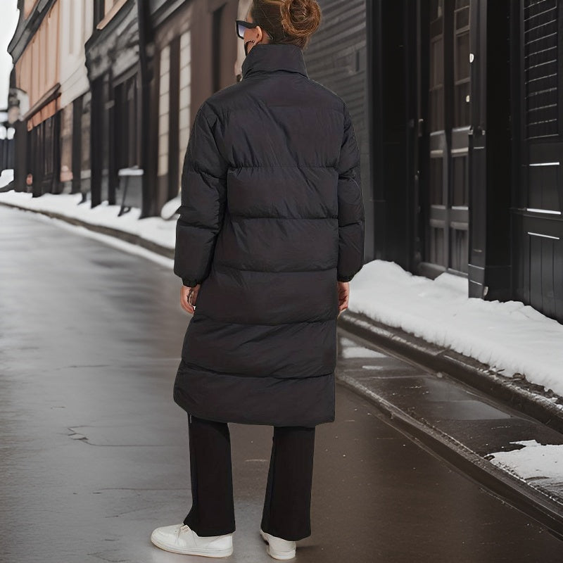 Chaqueta Acolchada Larga Con Cierre Frontal Para Mujer | Ideal Para Temporada De Frío