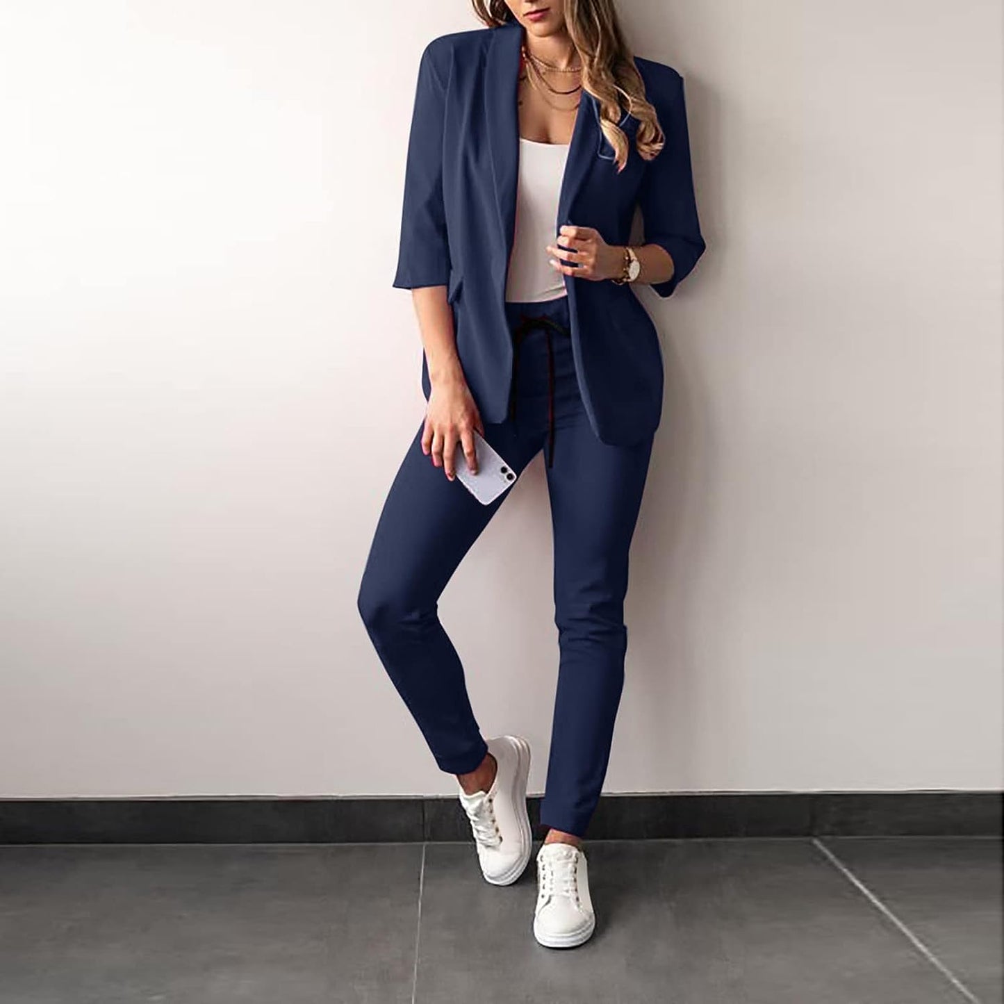 Conjunto De Dos Piezas Con Blazer Ajustado Y Pantalón De Talle Alto Para Mujer | Ideal Para Uso Profesional Y Formal