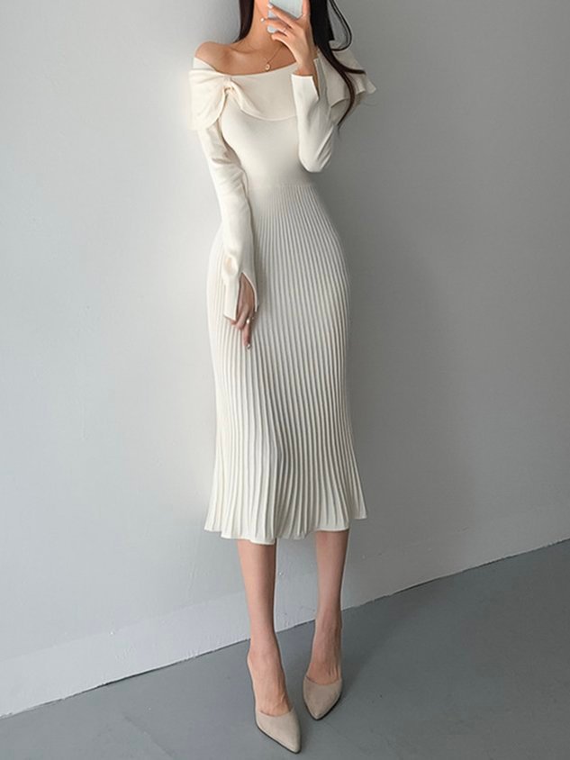 Vestido Midi Con Nudos En Hombros Y Falda Plisada Para Mujer | Ideal Para Eventos Formales Y Diferentes Ocasiones