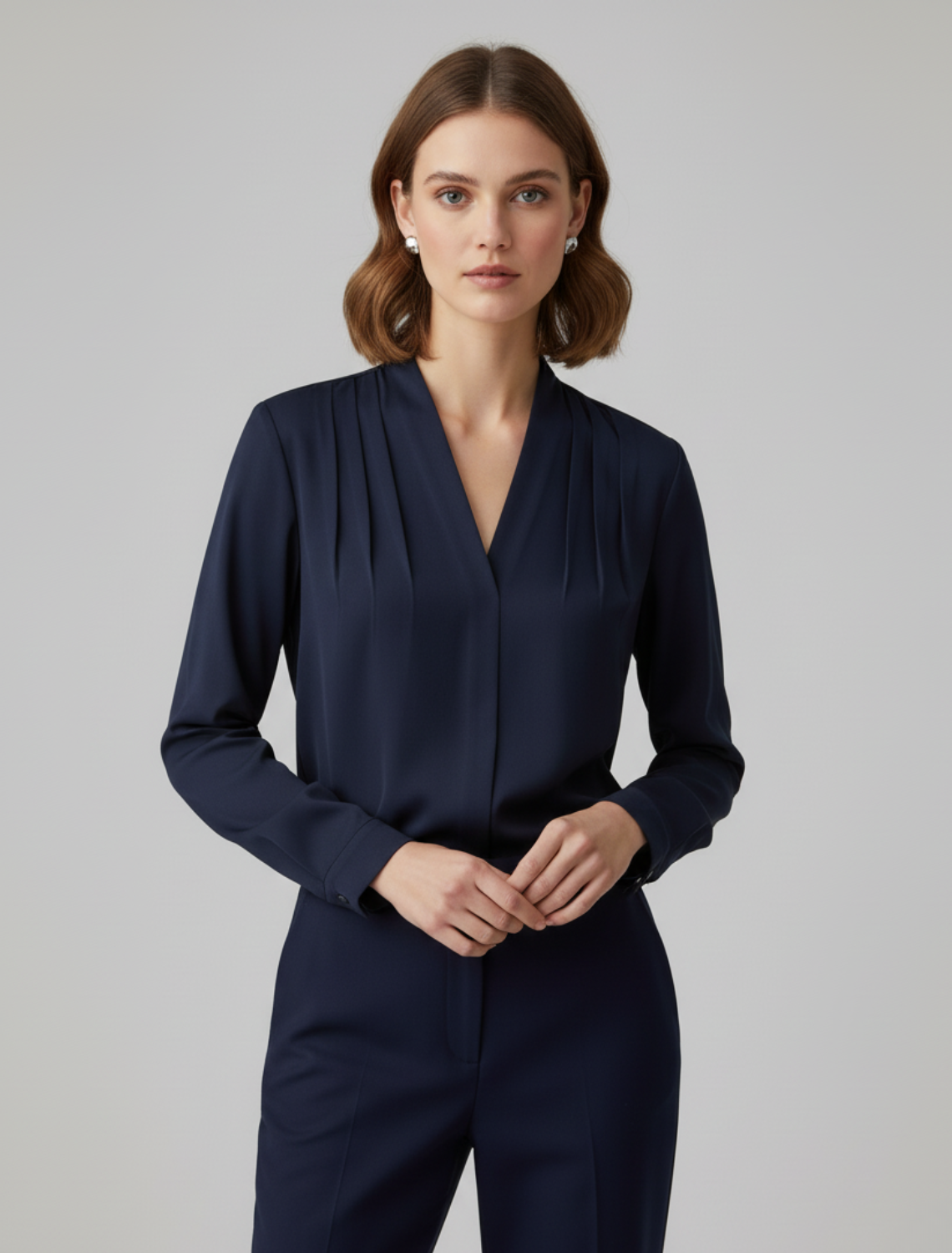 Blusa Con Mangas Abullonadas Y Cintura Ajustada Para Mujer | Ideal Para Entornos Profesionales Y Uso Diario