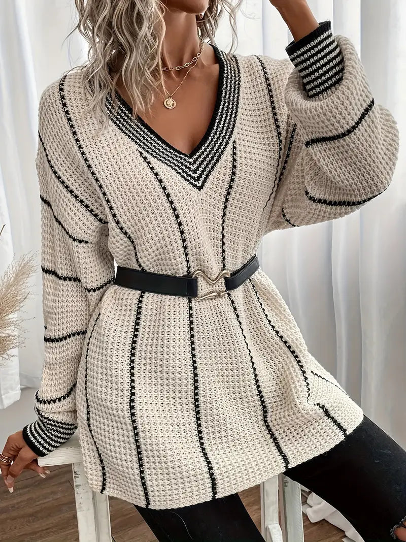 Jersey De Manga Larga Con Rayas Verticales Para Mujer | Ideal Para Uso Diario Y Superposición