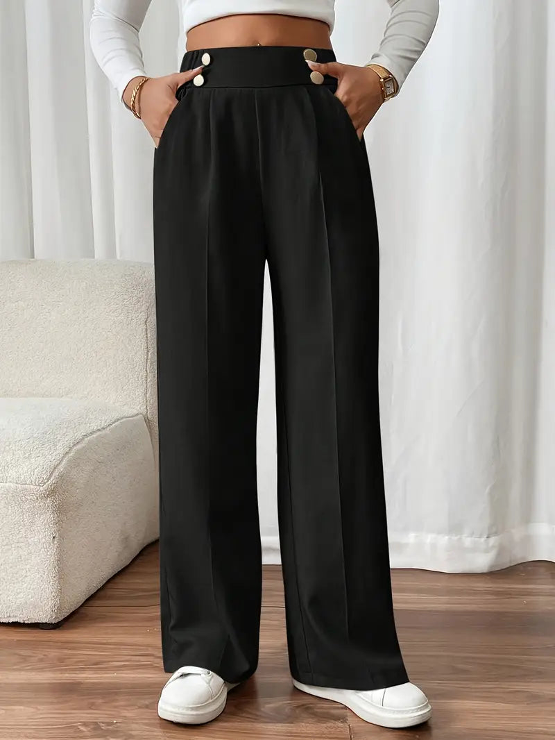 Pantalón De Corte Amplio Con Cintura Elástica Y Bolsillos Laterales Para Mujer | Ideal Para Uso Diario