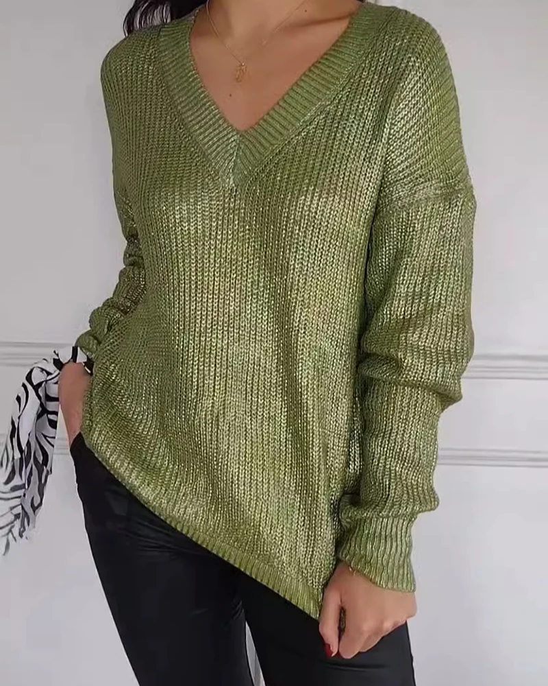 Jersey Con Escote En V Y Acabado Metalizado Para Mujer | Ideal Para Uso Diario Y Todas Las Estaciones