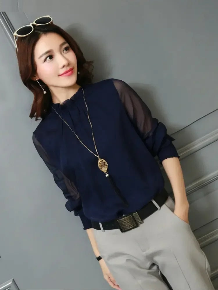 Blusa Con Manches Largas Y Detalles Ondulados Para Mujer | Ideal Para Uso Diario O Profesional