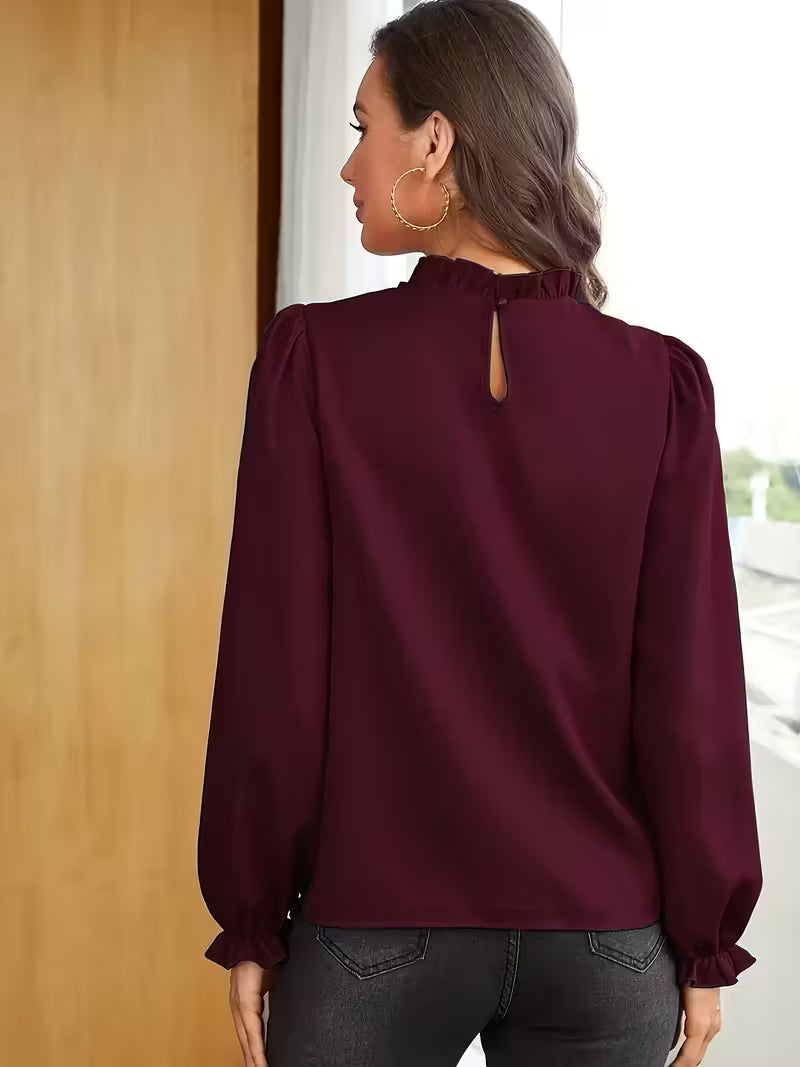 Blusa con Cuello Volanteado y Mangas Abullonadas para Mujeres | Ideal para Uso Diario y Ocasiones Informales