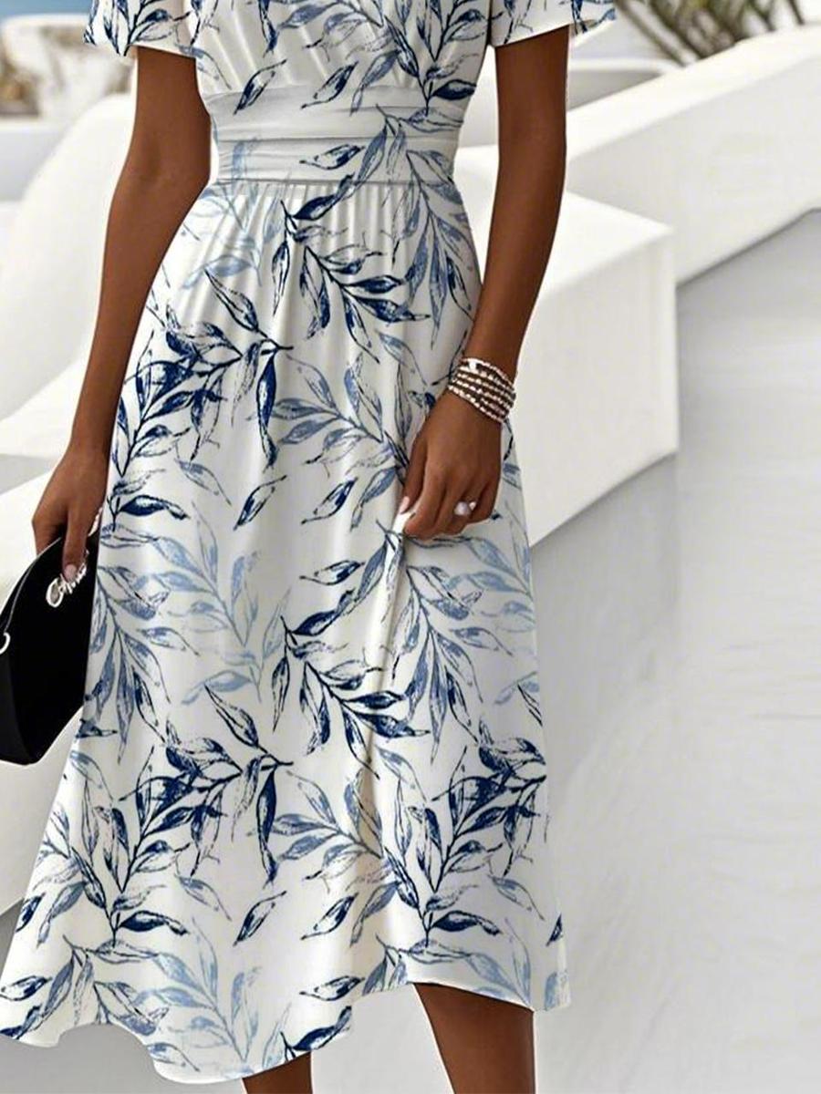 Vestido Midi Con Escote En V Y Cintura Elástica Para Mujer | Ideal Para Uso Informal Y Semi-Formal