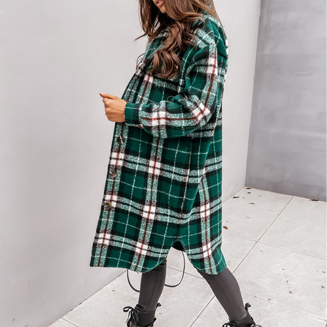 Abrigo Largo con Estampado de Cuadros para Mujer | Ideal para Estaciones Frescas