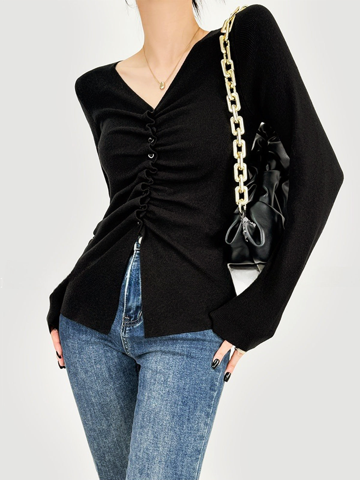 Top Con Fruncido Central Y Cuello En V Para Mujer | Ideal Para Uso Diario Y Ocasiones Informales