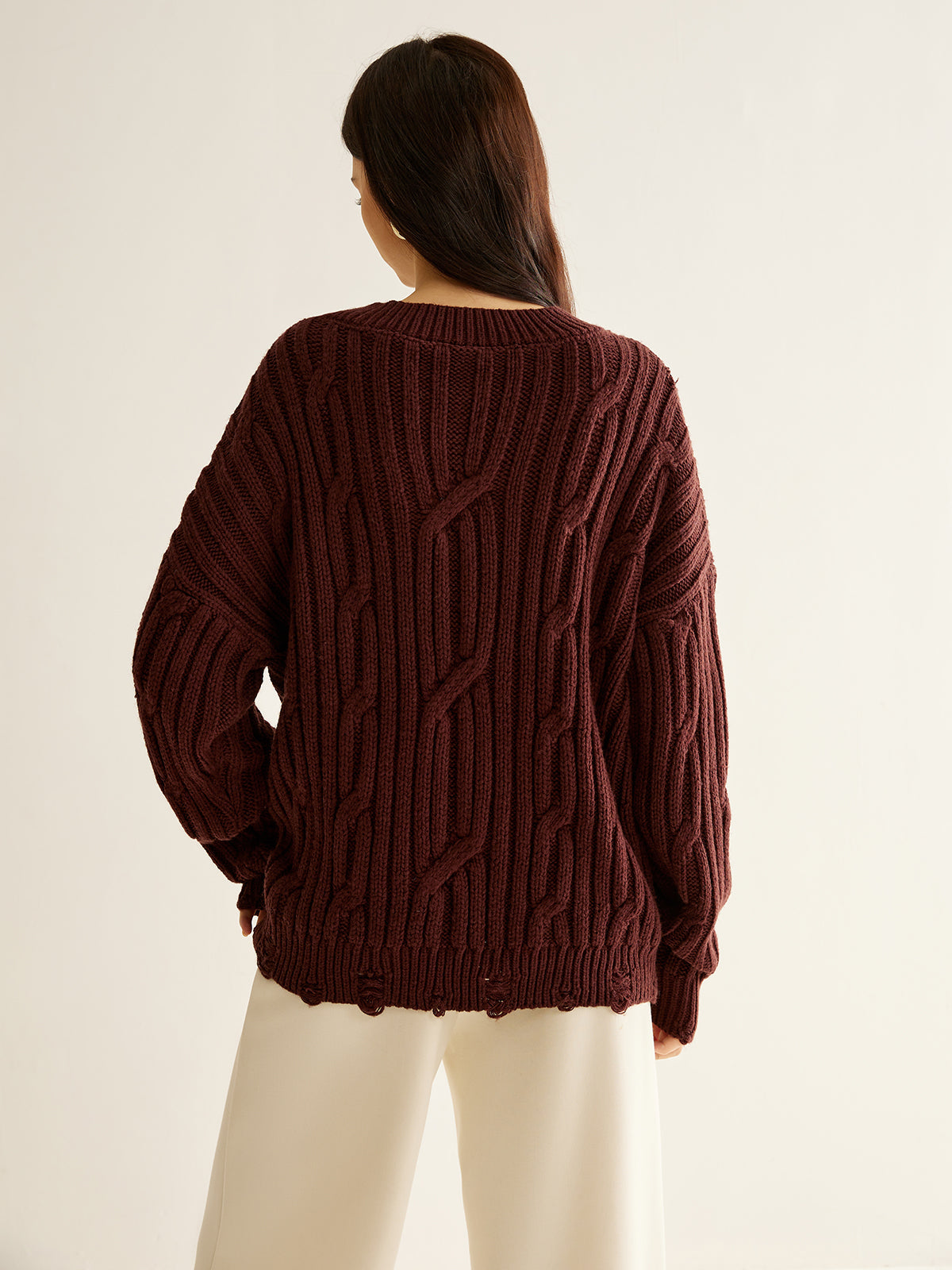 Jersey Oversize Con Cuello En V, Sarga Y Perlas Para Adultos | Ideal Para Uso Diario Informal