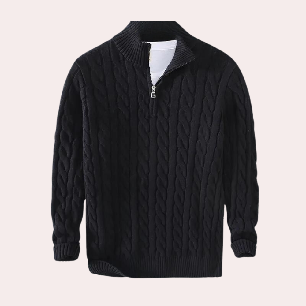 Jersey de Punto para Hombre con Motivo Trenzado y Medio Cierre | Ideal para Uso Diario