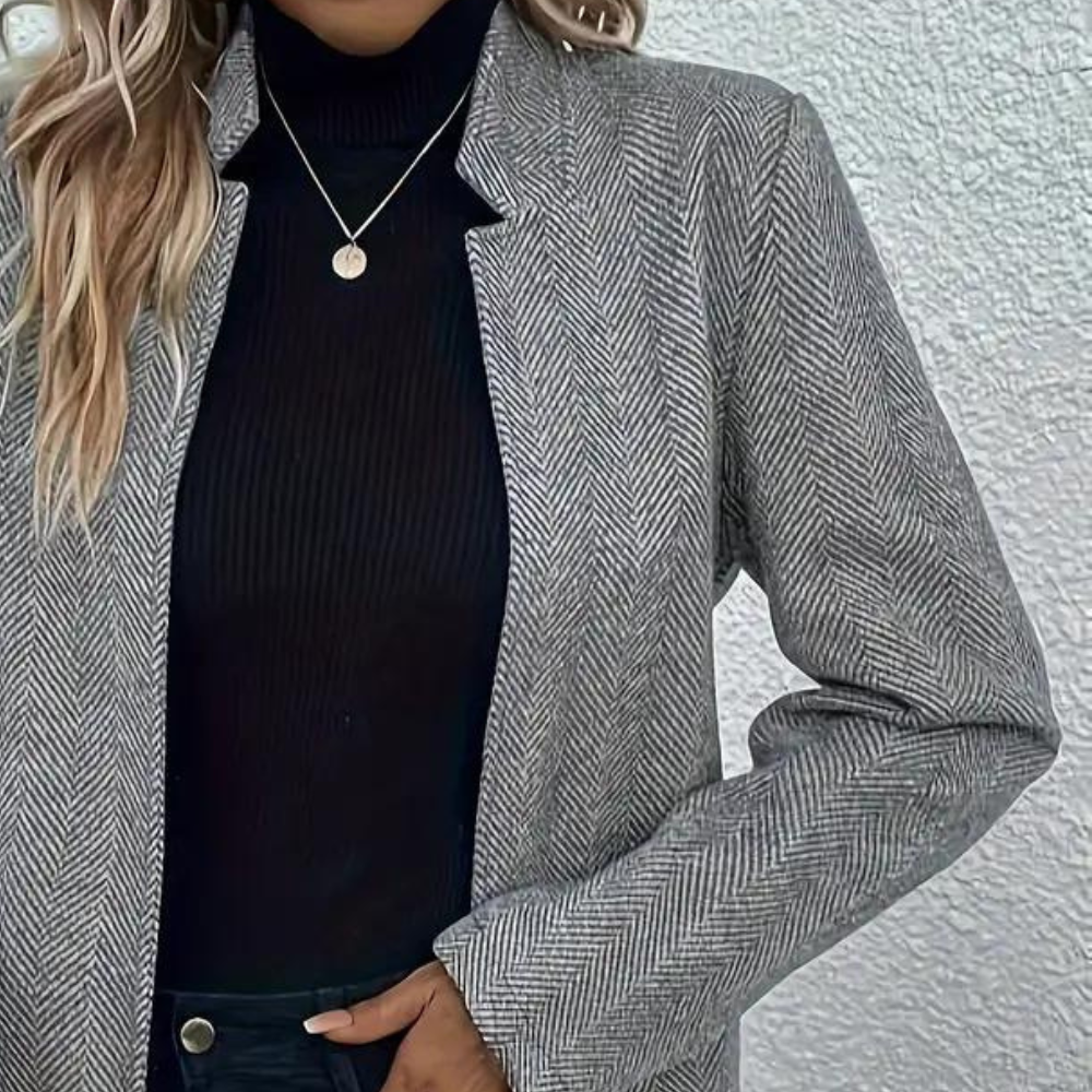 Blazer Largo Con Apertura Frontal Sin Botones Y Bolsillos Con Cremallera Para Mujer | Ideal Para Trabajo O Uso Diario