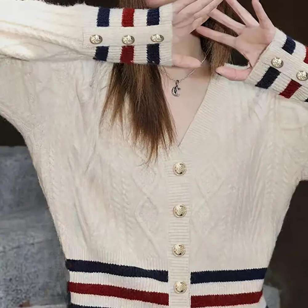 Gilet de Punto con Cierre de Botones y Detalles de Rayas para Mujer | Ideal para Uso Diario