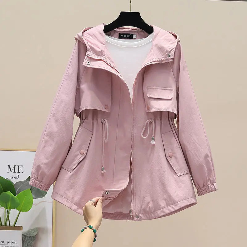 Trenchcoat con Capucha, Cordón Ajustable y Mangas Largas para Mujer | Uso Diario en Temporada Media
