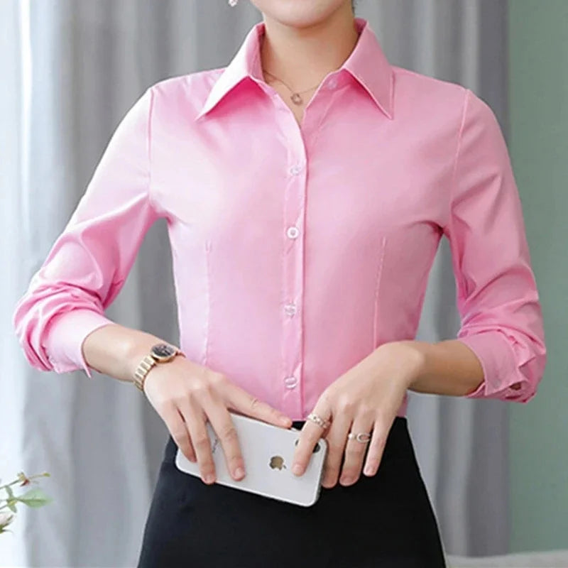 Camisa Con Cierre De Botones Y Corte Estructurado Para Mujer | Ideal Para Oficina Y Ocasiones Formales