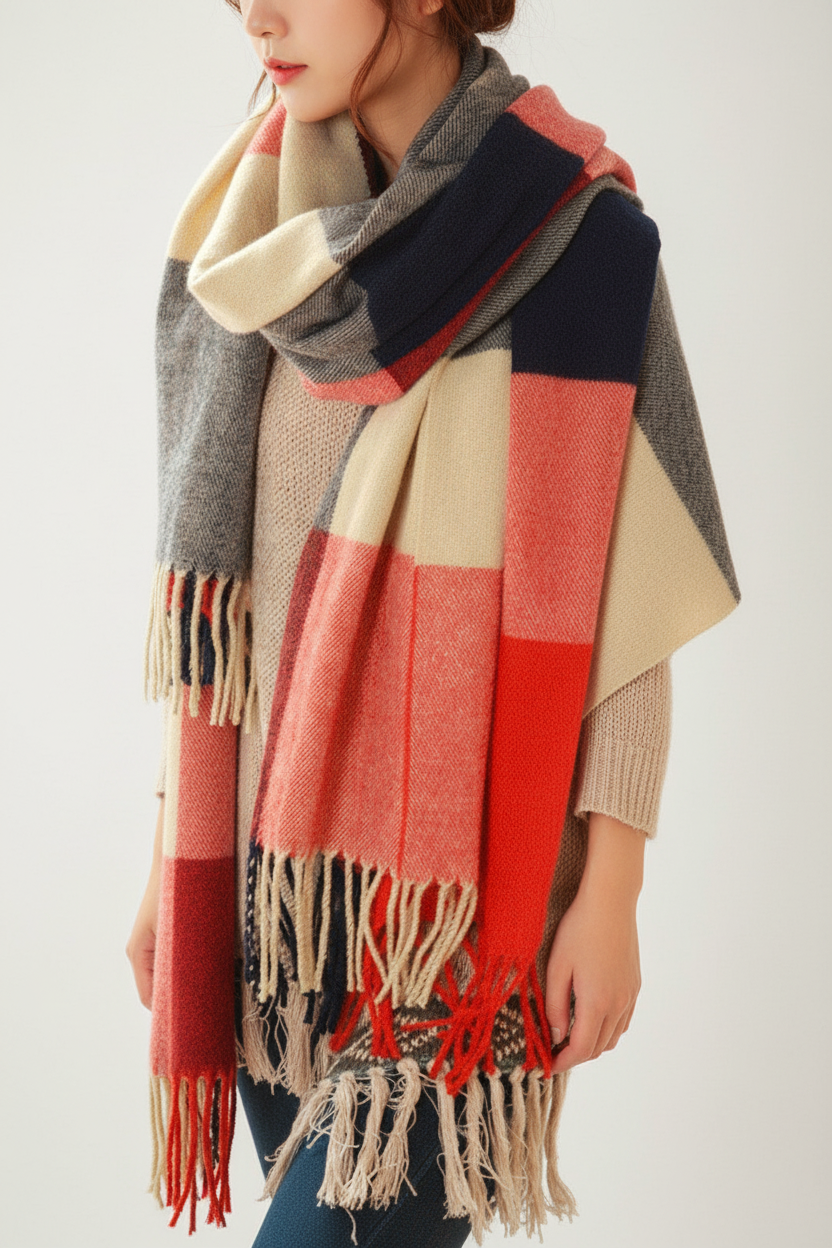 Bufanda Con Diseño De Cuadros Para Mujeres | Ideal Para El Invierno