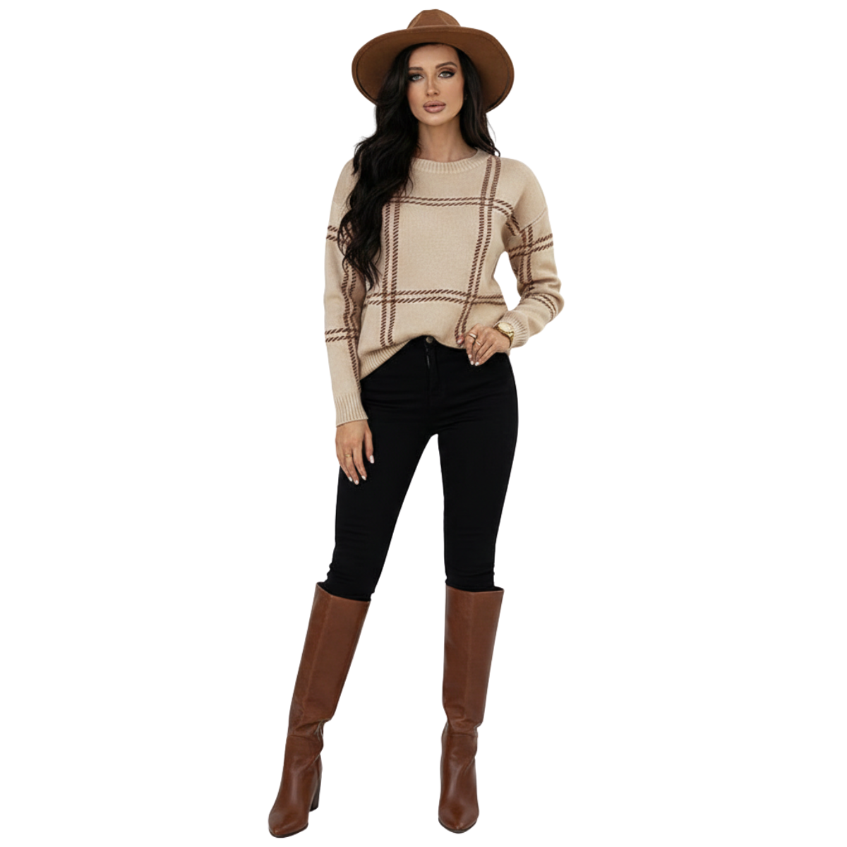 Jersey Con Motivo De Cuadros Y Corte Cómodo Para Mujer | Ideal Para Uso Diario Y Actividades Variadas