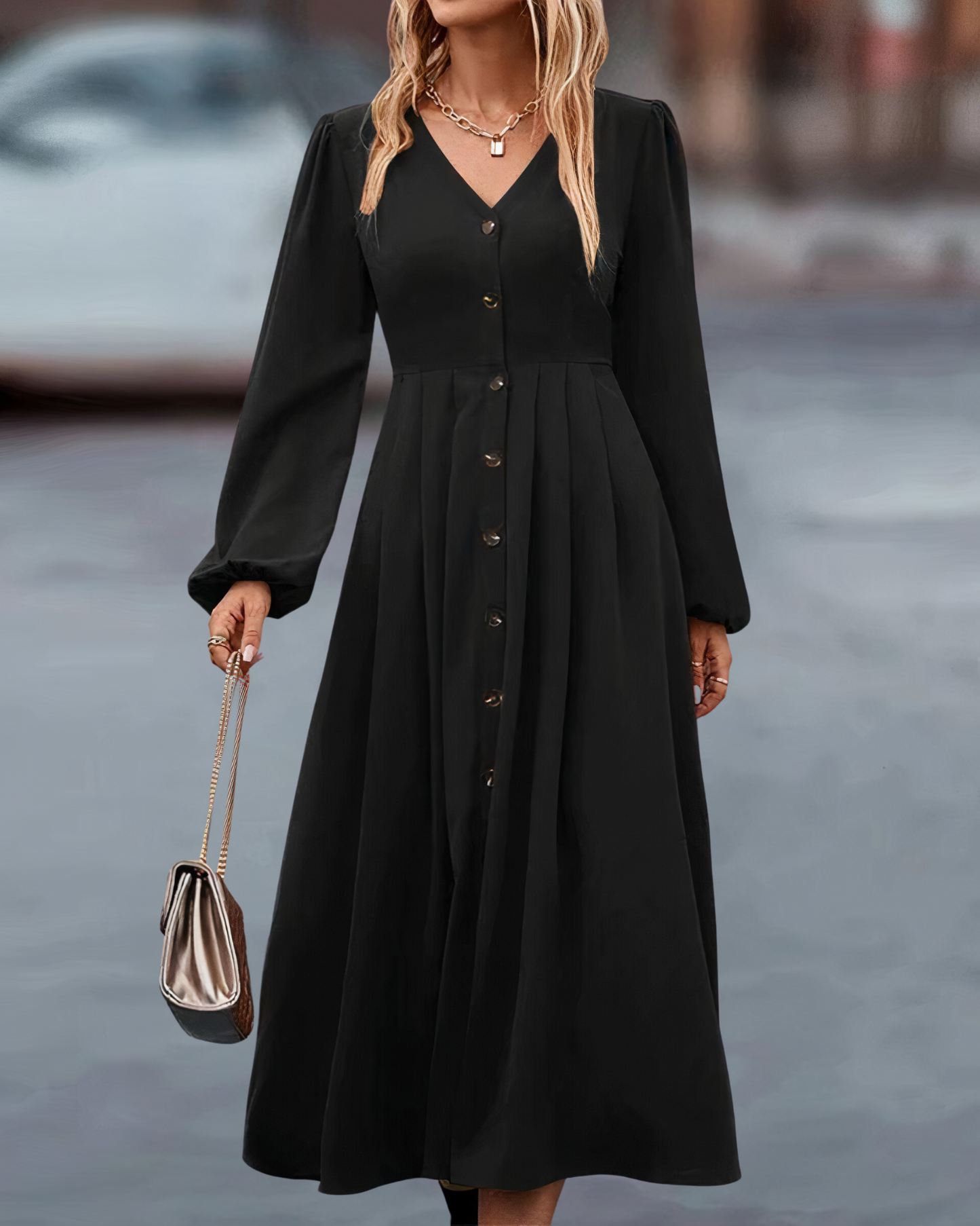 Vestido con Mangas Largas y Cierre de Botones para Mujer | Ideal para Uso Diario u Ocasiones