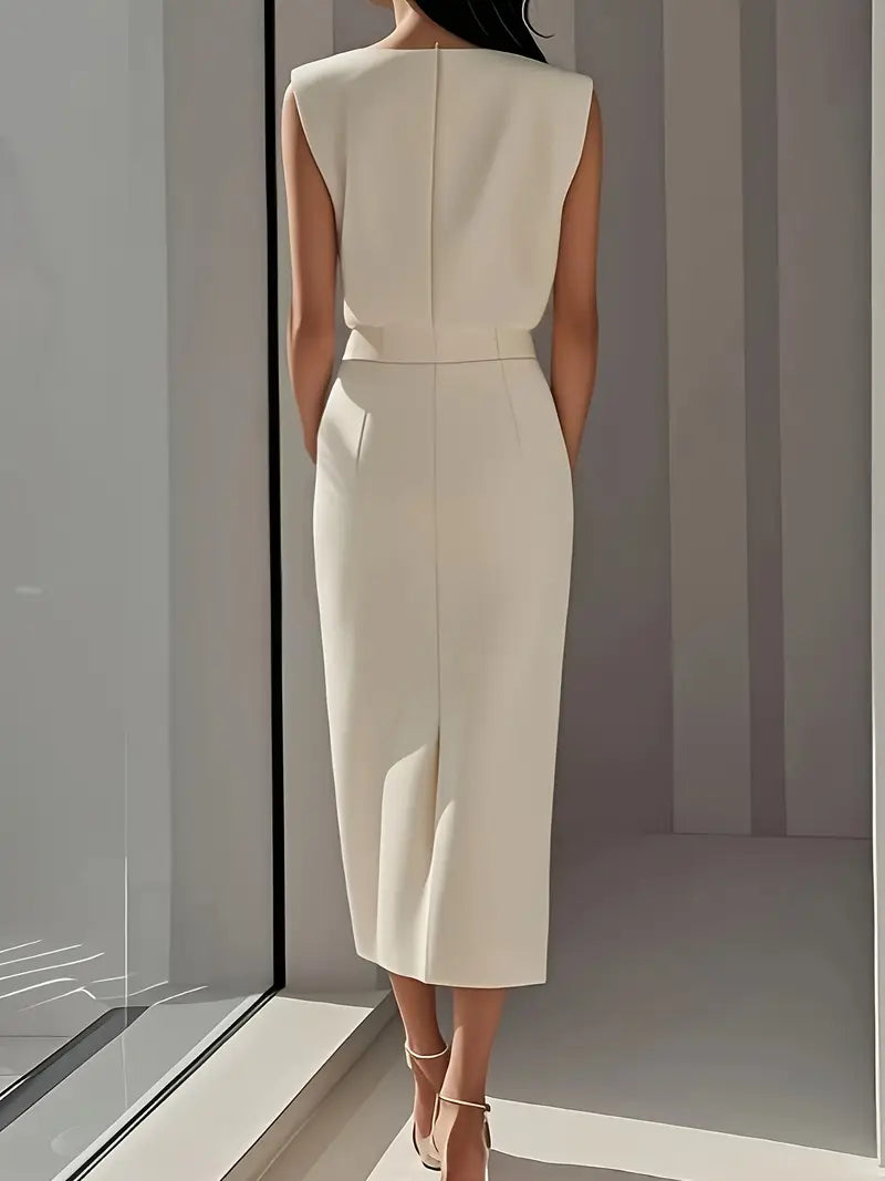 Vestido Midi Con Abertura Lateral Y Botones Decorativos Para Mujer | Ideal Para Uso Diario Y Diferentes Ocasiones