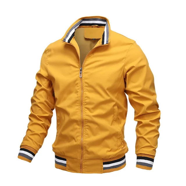 Chaqueta De Media Temporada Con Rayas Y Cierre Frontal Para Hombre | Ideal Para Uso Diario Y Superposición