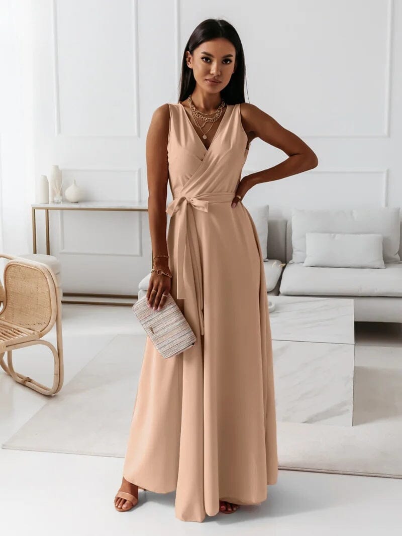 Vestido Largo Cruzado Con Cinturón Para Mujer | Ideal Para Uso En Eventos Formales Y De Día