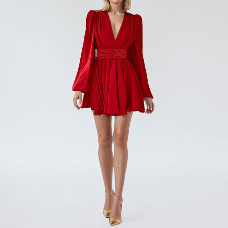 Vestido Mini Con Escote En V Profundo Y Mangas Voluminosas Para Mujer | Ideal Para Salidas Y Reuniones
