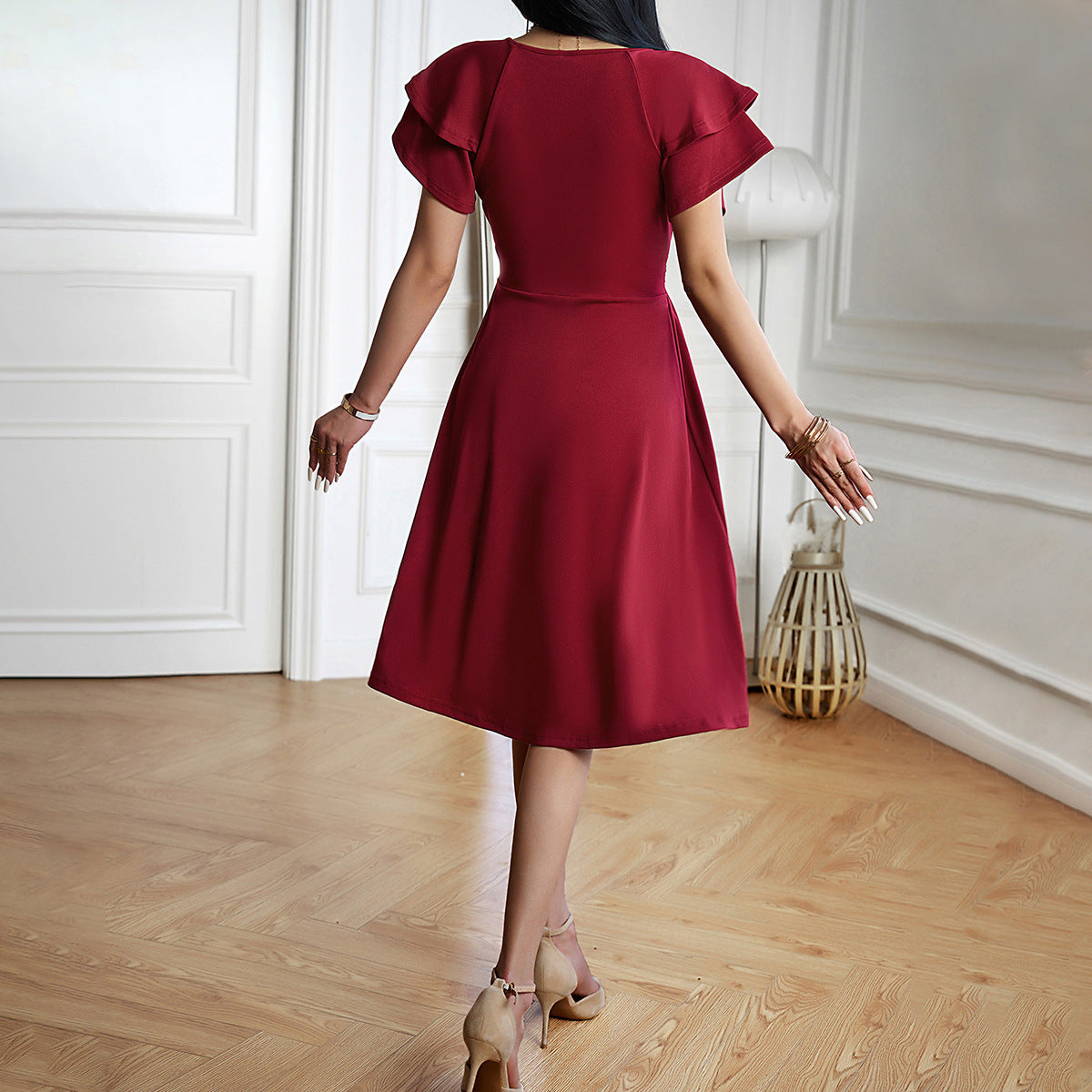 Vestido con Cuello en V y Falda Trapecio para Mujer | Ideal para Uso Diario y Salidas