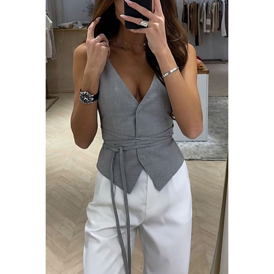 Top Sin Mangas Con Escote En V Y Cintura Ajustable Para Mujer | Ideal Para Uso Diario Y Eventos