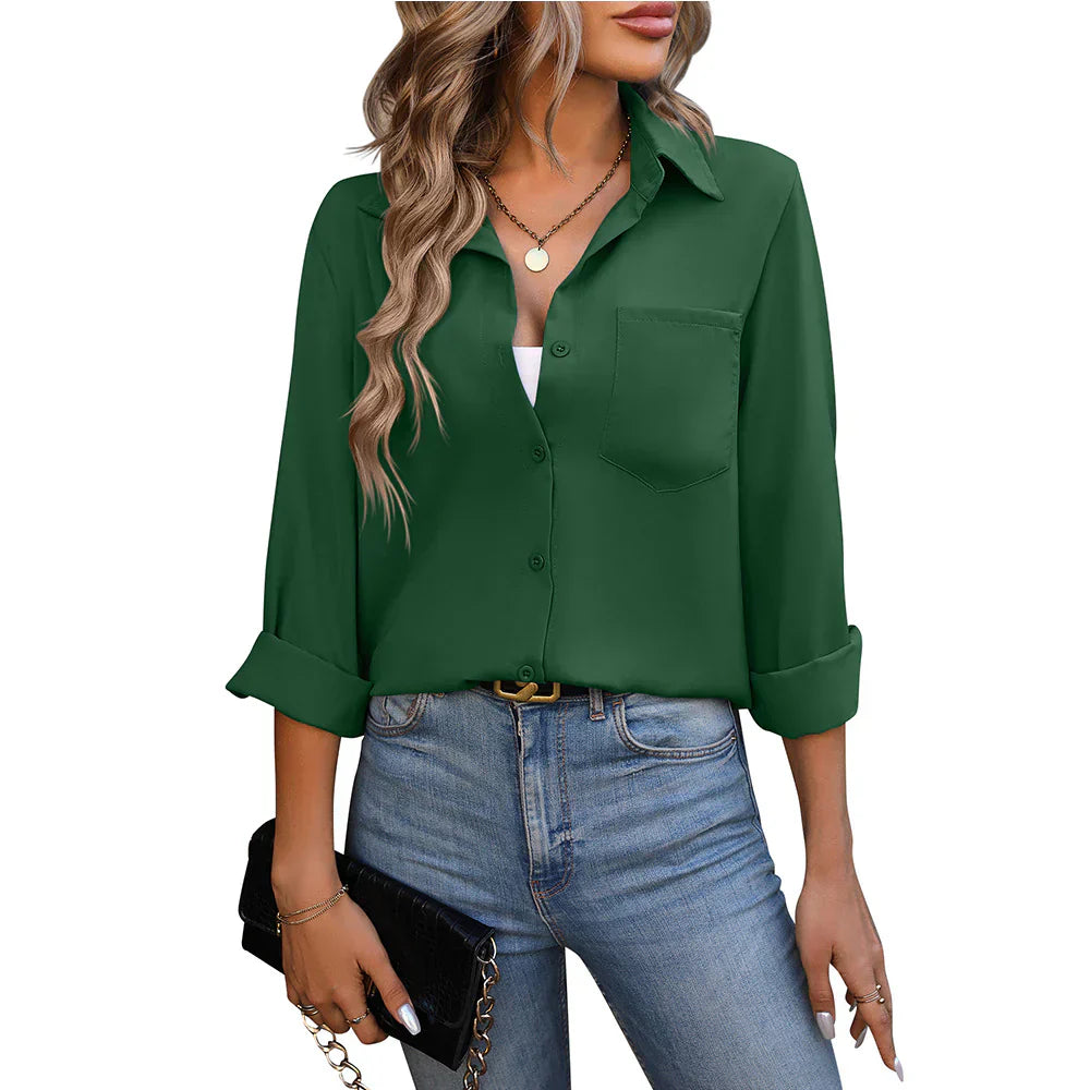 Blusa Con Cuello De Solapa Y Mangas Largas Para Mujer | Ideal Para Uso Diario Y Entornos Profesionales