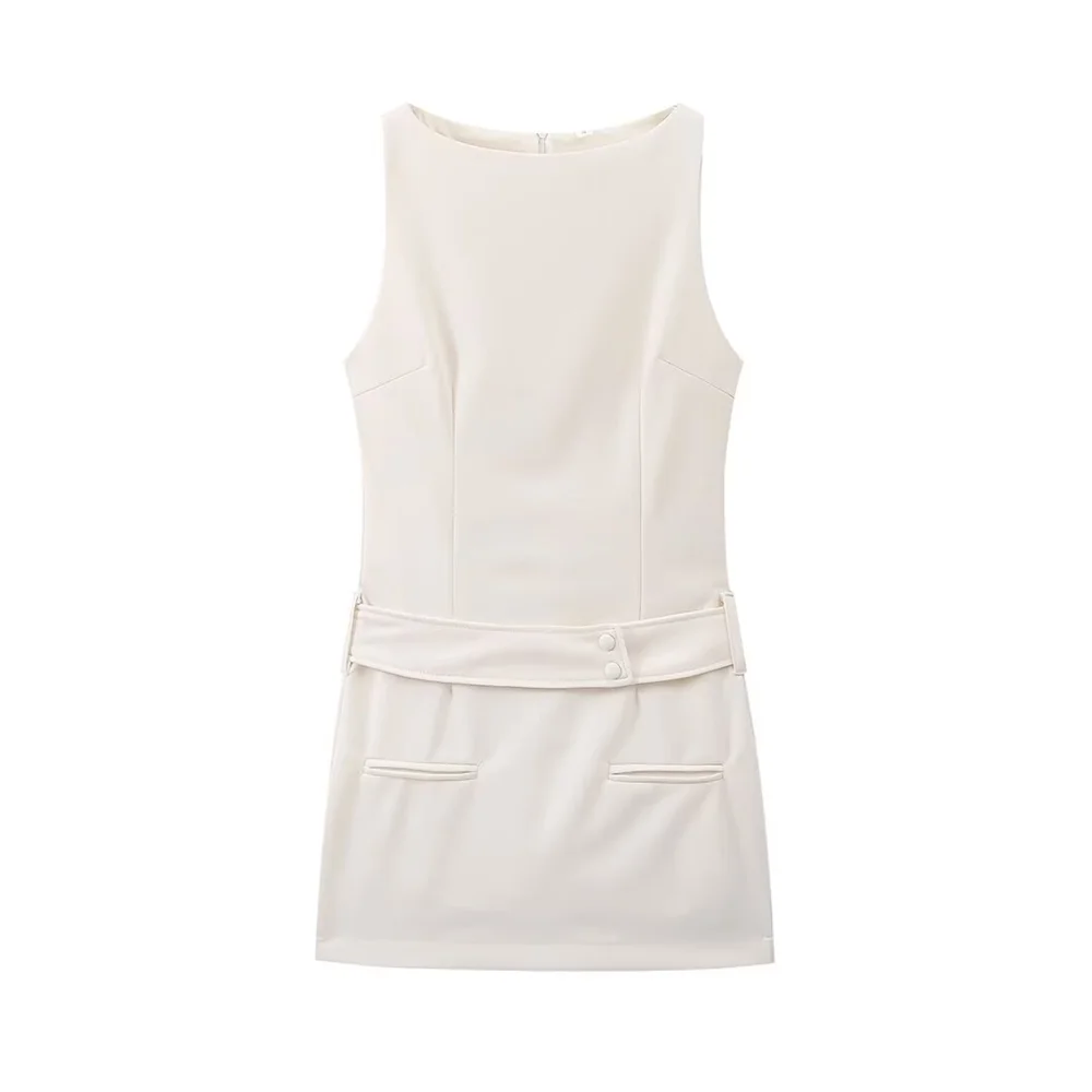 Vestido Corto Sin Mangas Con Cuello Redondo Para Mujer | Ideal Para Salidas Y Uso Diario