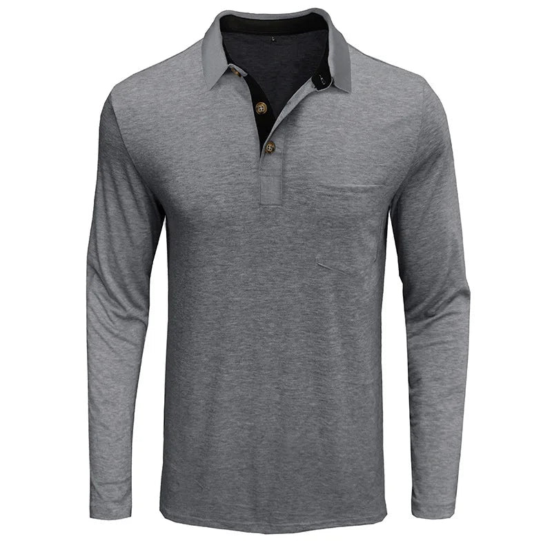 Camisa De Manga Larga Con Cierre Abotonado Y Col Contraste Para Hombre | Ideal Para Uso Diario