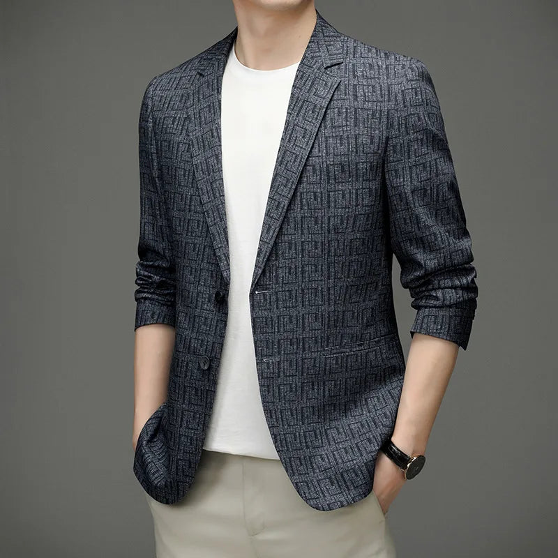 Blazer Con Motivo Geométrico Y Corte Estándar Para Hombre | Ideal Para Usos Formales Y Semi-Formales