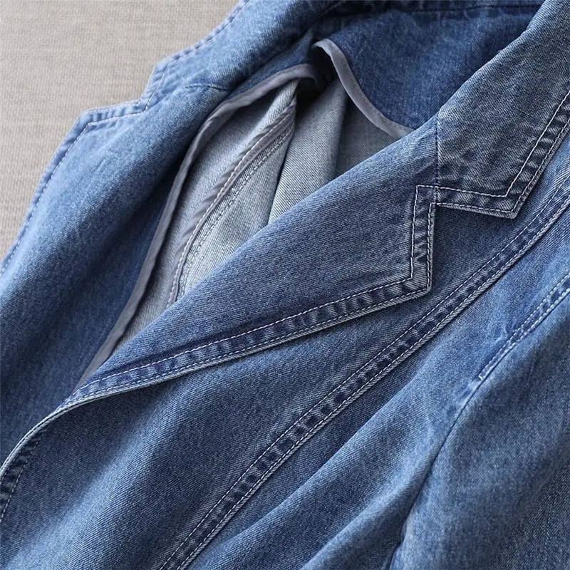 Blazer De Denim Con Solapa Y Corte Semi-Ajustado Para Mujer | Ideal Para Uso Diario O Ocasiones Semi-Formales