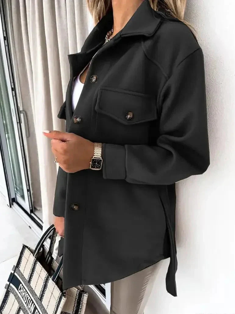 Chaqueta Con Cinturón Extraíble Y Cierre De Botones Para Mujer | Ideal Para Uso Diario Y Oficina
