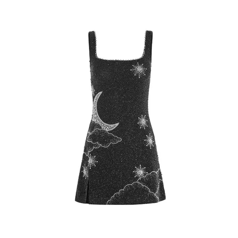 Vestido Mini Con Motivos De Luna Y Estrellas Para Mujer | Ideal Para Eventos Y Salidas Nocturnas