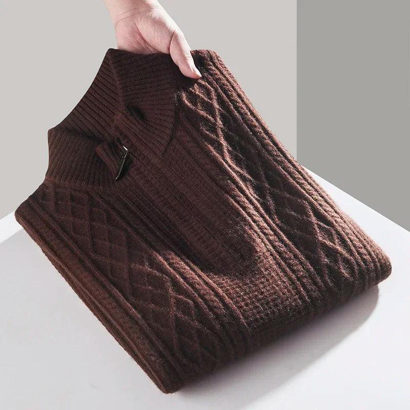 Jersey con Motivo Trenzado Vertical y Cuarto de Cremallera para Hombre | Ideal para Entretiempo