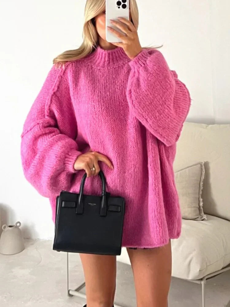 Jersey Oversize de Manga Larga con Diseño Liso para Mujer | Ideal para Otoño e Invierno