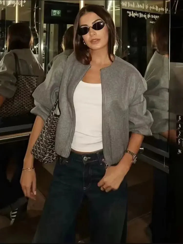 Chaqueta de Entretiempo con Cuello Redondo para Mujer | Ideal para Uso Diario y Contextos Profesionales